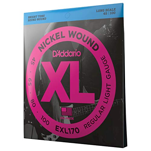 D'Addario XL Nickel Bass Strings - EXL170 - 45-100 Regular Light for 4-String Bass Guitars, Perfect Intonation and Feel