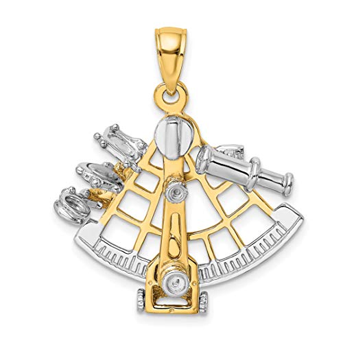 Carat in Karats 14K Two-Tone Gold 3-D Moveable Sextant Pendant Charm (28.25mm x 24.76mm)