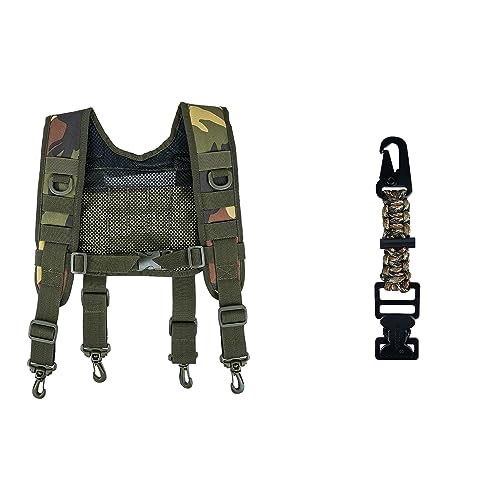 MELOTOUGH Heavy Duty Tactical Suspenders for Men Outdoor H-Harness Duty Belt Suspenders + Tactical Glove Clip Braided Paracord Gloves Clips Holder with Flint Rod for Hunting, Hiking, Camping