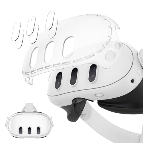 MoKo VR Accessories for Meta Quest 3, VR Headset Protective Shell Cover for Oculus Quest 3 Included VR Shell Cover and 6-Pack Lens Tempered Glass Protector, Transparent