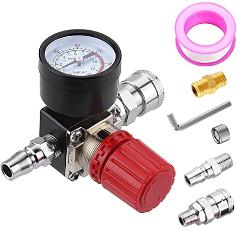 Preciva Air Compressor Pressure Regulator with Dial Gauge, 0-175 PSI Air Gauge for Air Compressor and Air Tools (Four Way Valve)