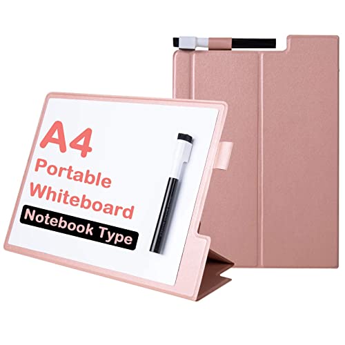 CRCHOM Portable Dry Erase Board Small White Board A4 Magnetic Desktop Whiteboard 8' x 12' Portable Whiteboard with Stand Pink PU Cover Case for Kids, Adult, Office, Home, School