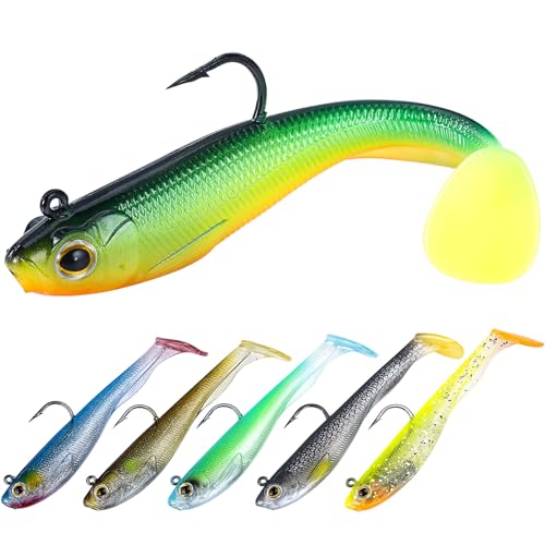 DAMOMO Pre-Rigged Jig Head Soft Fishing Lures, Fishing Baits with Paddle Tail, Premium Swimbait for Bass Fishing, Sinking Fishing Lures for Saltwater Freshwater, Trout Crappie Pike