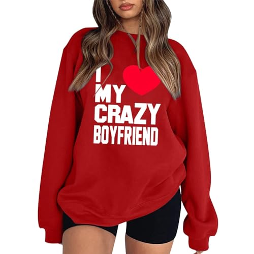 Black Gift Friday Deals 2023 Sweatshirts For Women,Fun I Love My Boyfriend Print Long Sleeve Shirts Crewneck Sweatshirt Causal Pullover Friday My The 13th Orders Lightning Clearance Deal