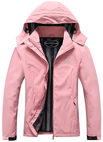 OTU Women's Waterproof Rain Jacket Lightweight Hooded Raincoat for Hiking Travel Outdoor Pink L