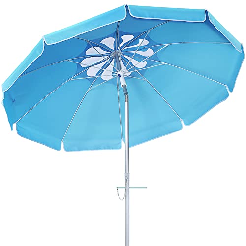 FEFLO Portable Beach Umbrella for Sand: 6.5 ft Outdoor Umbrella with Anchor Heavy Duty and Adjustable Tilt Pole - UV 50+ Windproof Beach Umbrella with Carry Bag for Beach Patio Garden