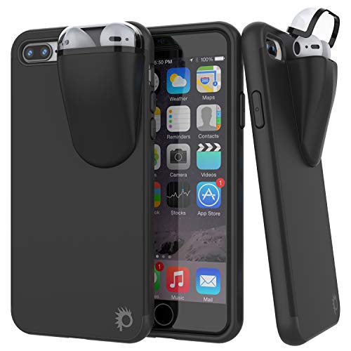Punkcase iPhone 8 Plus Airpods Case Holder (TopPods Series) | Slim & Durable 2 in 1 Cover Designed for iPhone 8 Plus (5.5') | Protects Your Phone & Stores Your AirPods Gen. 1 & 2 [Black]