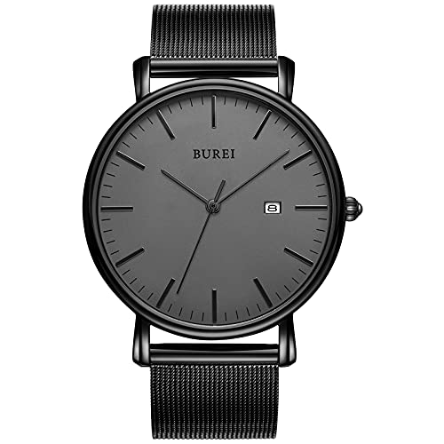 BUREI Men's Wrist Watches,Minimalist Analog Quartz Watches for Men with Mesh Band,Gifts for Men