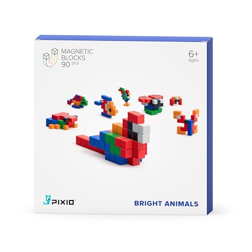 PIXIO Bright Animals - Magnetic Blocks Building Toys in Pixel Art Style - Animal Figures - Arts and Crafts Kids Toys - Building Blocks - Learning Toys - 90 pcs