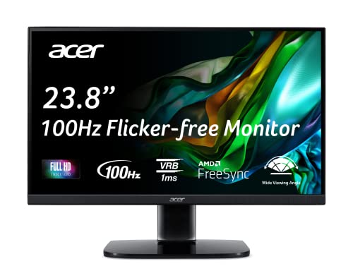 Acer KC242Y Hbi 23.8' Full HD (1920 x 1080) Zero-Frame Gaming Office Monitor | AMD FreeSync Technology | 100Hz | 1ms (VRB) | Low Blue Light | Tilt | HDMI & VGA Ports,Black