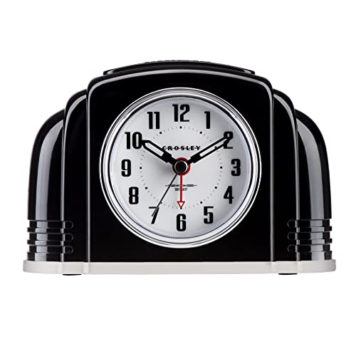 Timelink Crosley Vintage Art Deco Analog Alarm Clock, Quiet Sweep Non-Ticking, Automatic Dimmable Smart Light, Simple Controls, (Ivory) (Black)