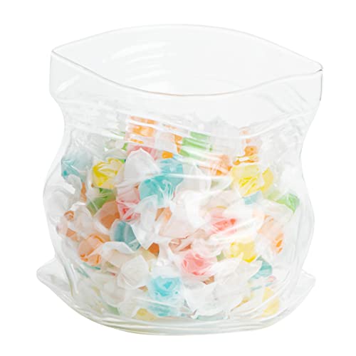 Restaurantware 22 Ounce Glass Zipper Bag, 1 Large Glass Bag - Realistic Crinkled Edges, Serve Candy, Popcorn, or Nuts, Clear Glass Bag Bowl, Dishwasher-Safe, Flat Base ,White