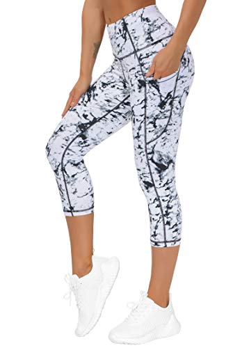 THE GYM PEOPLE Thick High Waist Yoga Pants with Pockets, Tummy Control Workout Running Yoga Leggings for Women (X-Large, Z- Capris Marble)