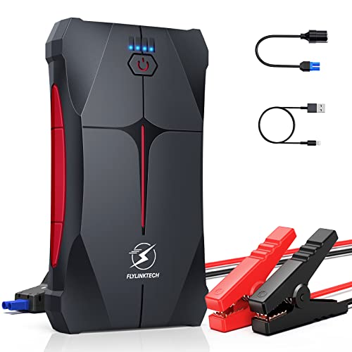 FLYLINKTECH Battery Jump Starter, 1500A Peak 12V Auto Car Battery Booster Pack(6.0L Gas Or 5.0L Diesel), Portable Power Bank with Safe Jumper Cable, LED Flashlight, EC5 Car Cigarette Lighter