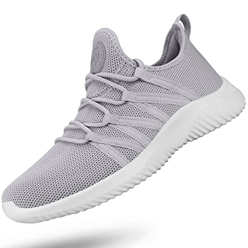 Feethit Womens Slip On Running Shoes Non Slip Walking Shoes Lightweight Gym Workout Shoes Breathable Fashion Sneakers All Light Grey Size 8.5