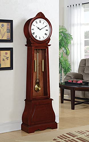 Coaster Home Furnishings Grandfather Clock with Chime Brown Red, 9'D x 20'W x 71.75'H