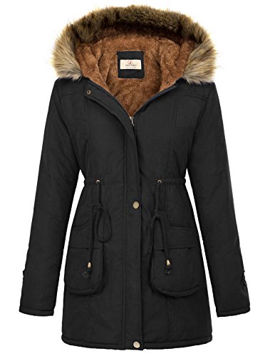 GRACE KARIN Winter Coats for Women Long Thicken Jacket Hooded Parka Coat Outwear XL Black