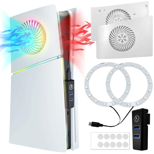 for PS5 Slim Plates with Vent and RGB Light Strip, Effects LED Light Ring Cover DIY Decoration Kit, Hard Shockproof Replacement Cover Skin Plates for PS5 Slim Console Disc/Digital Edition (White)