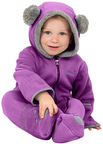 Snonook Fleece Baby Bunting Bodysuit – Baby Winter Suit for Infant Girls and Infant Boys with Fleece Hood and Mittens, Violet, 12/18 Months