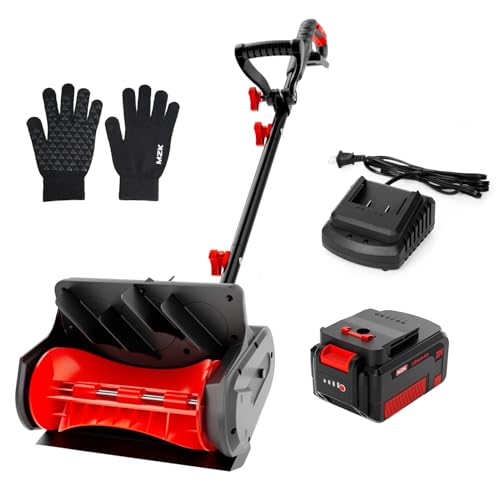 MZK Cordless Snow Shovel, 20V 13-Inch Battery Powered Snow Thrower, Battery Snow Blower with Directional Plate and Adjustable Front Handle(4.0Ah Li-ion Battery & Fast Charger Included)