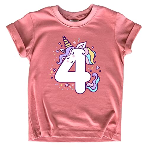 Unicorn 4th Birthday Shirts for Toddler Girls Outfit 4 Year Old Fourth Four Shirt (5 Years, Mauve)