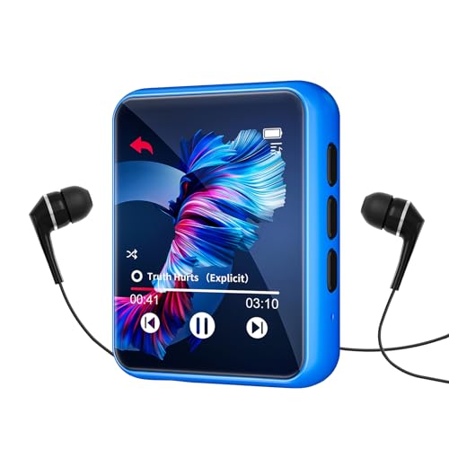 MP3 Player 32GB MP3 Player with Bluetooth 5.0 Portable HiFi Lossless Sound MP3 Music Player and FM Radio Recorder E-Book 2.4 inch Screen Maximum Support 128GB（Blue）