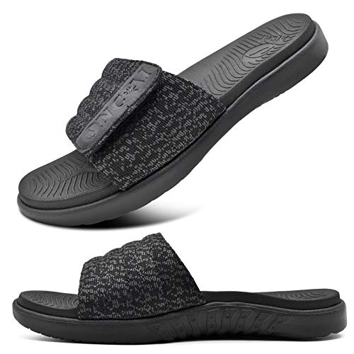 ONCAI Sandals for Mens Open Toe Adjustable Straps Athletic Orthotic Plantar Fasciitis Summer Sport Slide with Comfy Arch Support Footbed Black Size 9