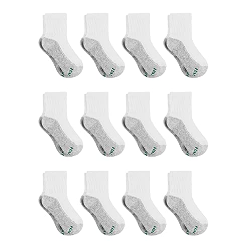 Hanes Boys Socks, Double Tough Cushioned Ankle And No Show, 12-pair Packs Athletic-socks, Ankle - White/Grey Bottom - 12 Pack, Large US