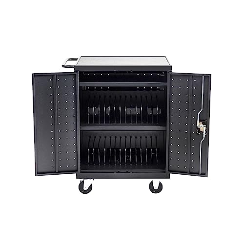 Pearington 32 Device Mobile Charging and Storage Cart for iPads, Chromebooks and Laptop Computers, Up to 13-inch Screen Size, Surge Protection, Front & Back Access Locking Cabinet