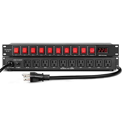 Bomaite SR-128 10 Outlet Power Sequencer Conditioner - 15A 1800W AC power Rack Mount Switch Conditioner, Pro Audio Digital Power Supply Surge Protector For Home Electrical Appliance,Computer Component