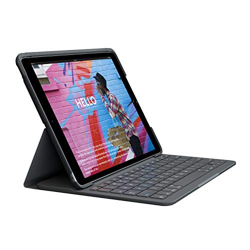 Logitech iPad (7th, 8th and 9th generation) Keyboard Case | Slim Folio with integrated wireless keyboard (Graphite), 7.3' x 10.1' x 0.9'