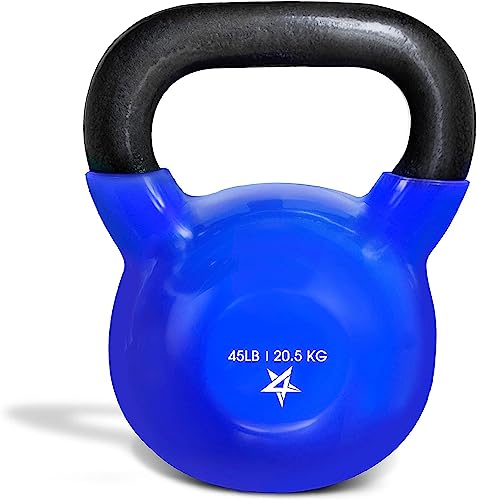 Yes4All 45 lb Kettlebell Vinyl Coated Cast Iron – Great for Dumbbell Weights Exercises, Hand and Heavy Weights for Gym, Fitness, Full Body Workout Equipment Push up, Grip Strength and Strength Training, PVC Blue