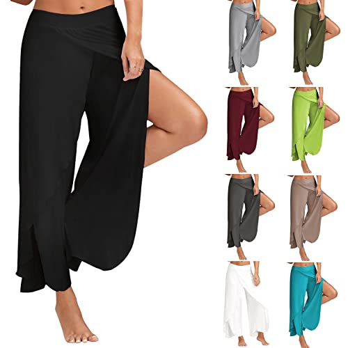 SMIDOW Sewing Deals of The Day Lightning Deals Flare Leggings for Women Women's Plus Size High Slit Harem Pants Hippie Harem Pants Dance Pants Stretchy Palazzo Pants Tapered Pants Black L