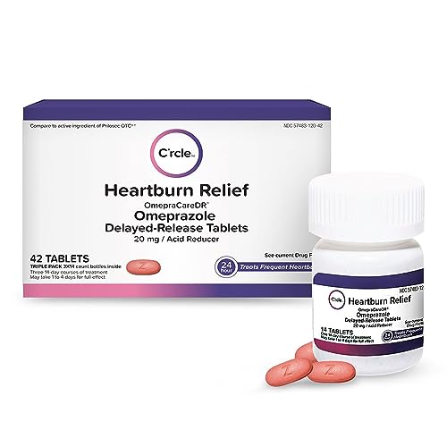 OmepraCare DR Tablets Omeprazole 20mg Acid Reducer for Heartburn, (14 Tablets/Bottle) One 3-Pack Carton for Three 14-Day Courses, Delayed-Release Tablets (42ct)