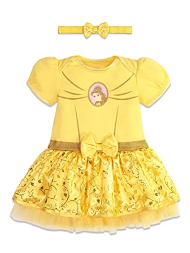 Disney Princess Belle Newborn Baby Girls Cosplay Dress and Headband Yellow 0-6 Months