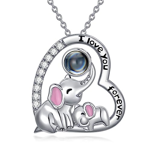 Dorunmo I Love You Necklace 100 Languages Projection Necklace 925 Sterling Silver Cute Animal Elephant Pendant Necklace jewelry Gifts for Mom Women Daughter Birthday Mothers Day
