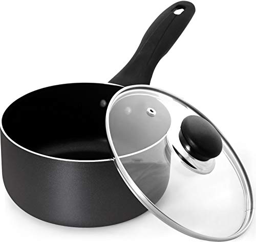 Utopia Kitchen 2 Quart Detachable handle Nonstick Saucepan with Glass Lid - Multipurpose Use for Home Kitchen or Restaurant (Grey-Black)