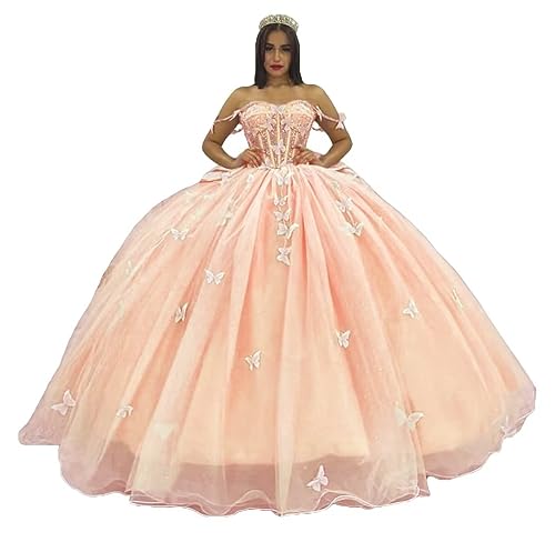 Asulla Sequins Butterfly Sweetheart 15 Quinceanera Dresses Ball Gowns Dress Detachable Straps Prom Evening Dress with Bow Light Coral 14