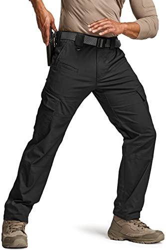 CQR Men's Flex Ripstop Tactical Pants, Water Resistant Stretch Cargo Pants, Lightweight EDC Hiking Work Pants, Dura Flex Black, 34W x 32L
