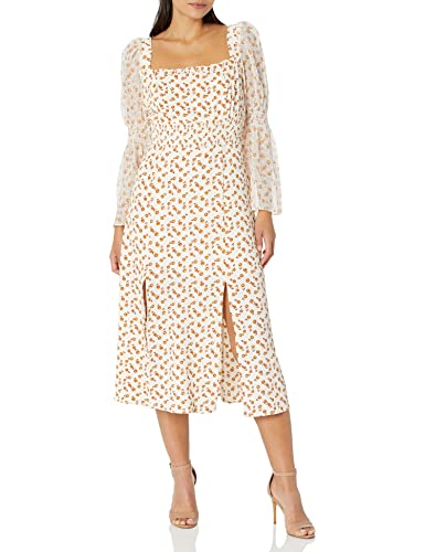 French Connection Women's Francine Callie Drape Smock Midi Dress, clotted Cream Mulit, XL