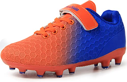 BomKinta Kid's FG Soccer Cleats Athletic Outdoor Soccer Shoes Blue Orange Size 4 M US Big Kid
