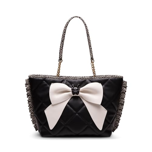 Betsey Johnson Bull Dog Bow Tote, Black/White
