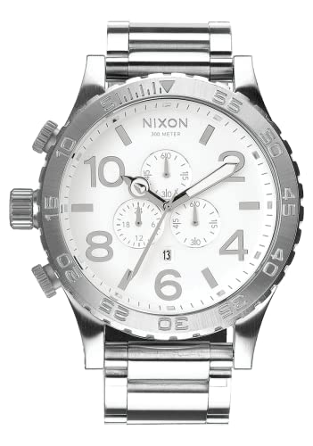 Nixon 51-30 Chrono. 100m Water Resistant Men’s Watch (XL 51mm White Watch Face/ 25mm High Polish Silver Stainless Steel Band)