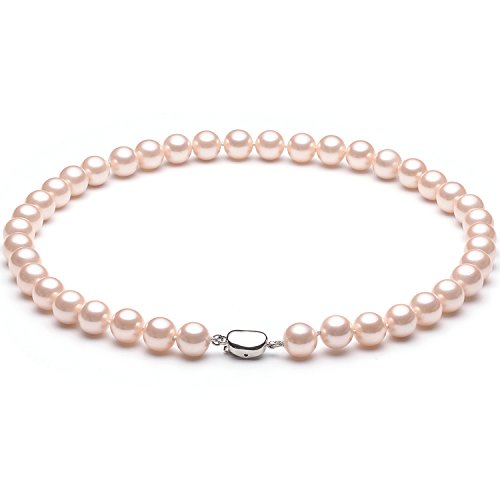 Seashell Pearl Necklace Single-Strand Choker Handmade Beaded Jewelry for Women 18” Pink