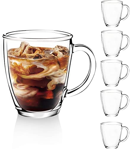 D.M DESIGN·MASTER [6 PACK,12 OZ - Premium Glass Coffee Mugs with Handle. Transparent Tea Glasses for Hot/Cold Beverages, Perfect Design for Americano, Cappuccino, Tea and Beverage.