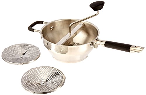 ExcelSteel Food Mill W/3 Grinding Sizes, 17' x 8.25' x 3.75', for Versatile Textures in Soups, Sauces, and Foods, Medium