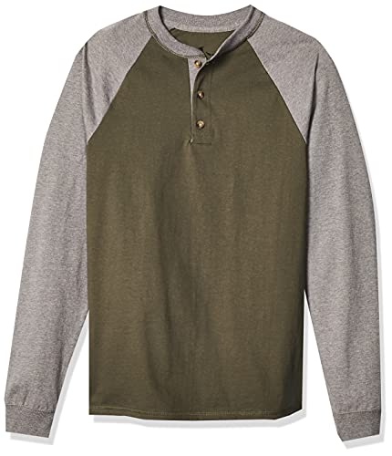 Hanes Men's Long-Sleeve Beefy Henley T-Shirt - Large - Camouflage Green/Oxford Gray
