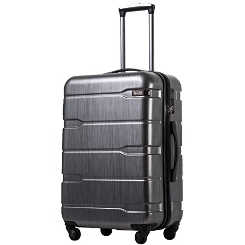 Coolife Luggage Expandable(only 28') Suitcase PC+ABS Spinner Built-In TSA lock 20in 24in 28in Carry on (Charcoal., M(24in).)