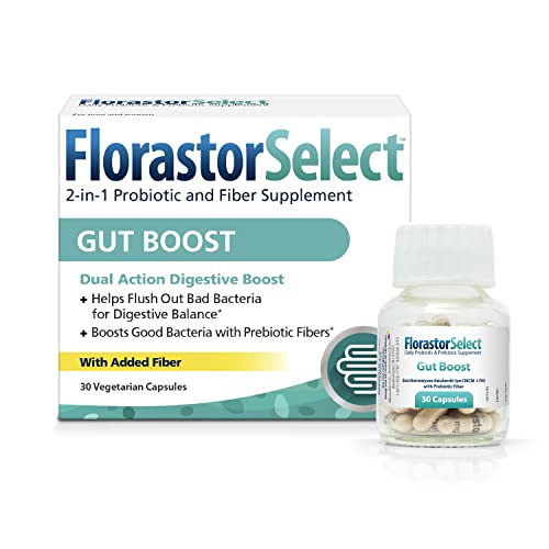 Florastor Select Gut Boost Daily Probiotic & Prebiotic Supplement for Women and Men, Boosts Good Bacteria, Saccharomyces Boulardii CNCM I-745 (30 Capsules) (Pack of 1)