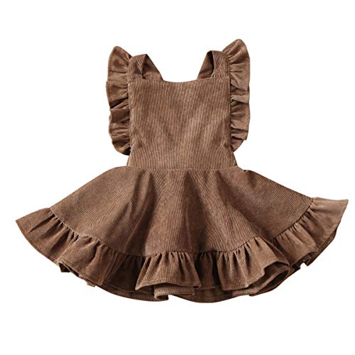 MERSARIPHY Toddler Tutu Dress Infant Sleeveless Vest Skirt Baby Backless Cute Romper for Girl Ruffle Skirt, Ages for 6Mos-5T (Brown, 3-4 T)